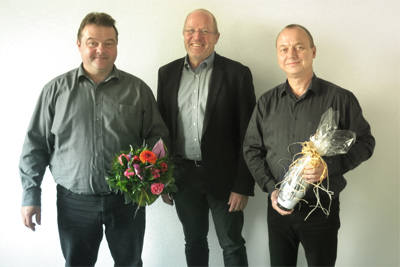 Gruppenfoto M&P Magdeburg Martin Ratajczak (Geschäftsbereichsleiter Elektrotechnik Magdeburg), Olf Clausen (GF der M&P Gruppe), Andreas Götze (GF M&P Magdeburg) (v.l.n.r.)