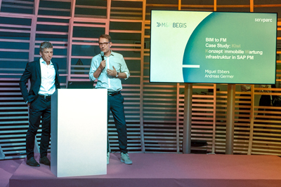 „Mission Possible“ zu BIM und Digitalisierung auf der Servparc Andreas Germer (BEGIS) und Miguel Ebbers (M&P) stellten Kiwi vor