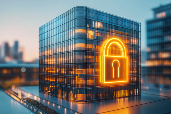 KI Bild: digitales Gebäude mit einem Schloss